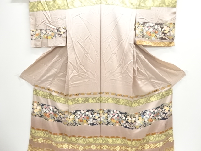 岡山武子作　横段に草花模様訪問着仮絵羽(八掛付き)